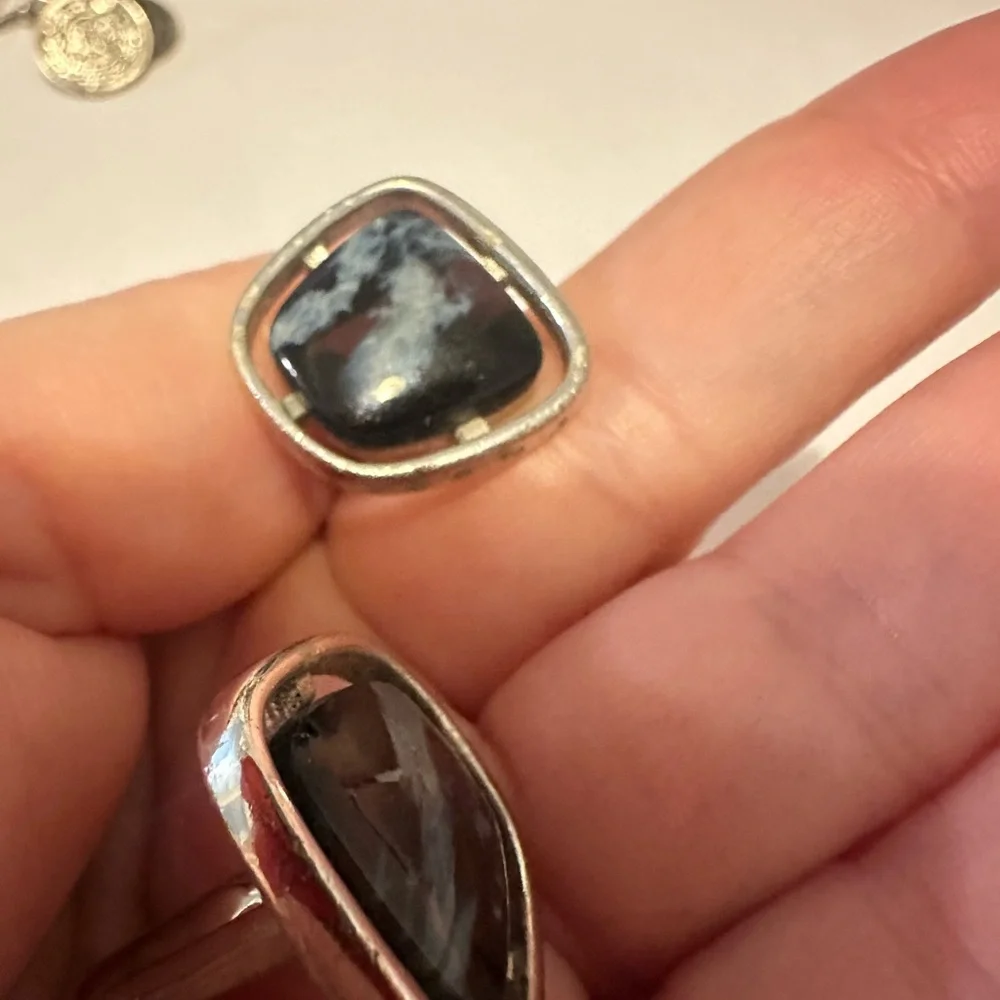 Vintage Silver Tone Stone Atomic Era Cufflinks